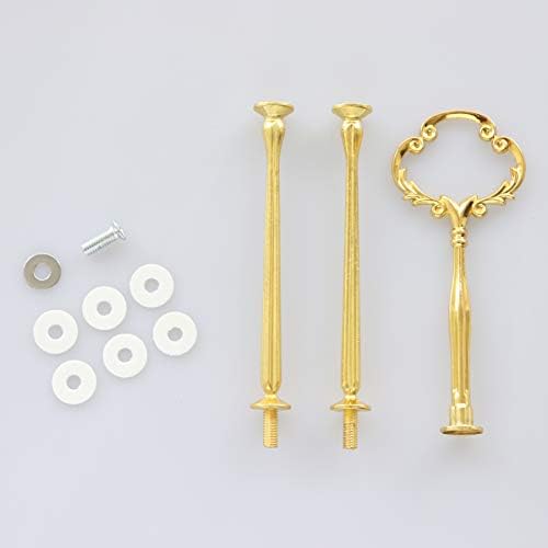 3 Tier 14" Heavy Metal Cake Stand Holder Fruit Plate Stand Fitting Hardware Rod with Stylus (Golden_Sun Flower), alternate