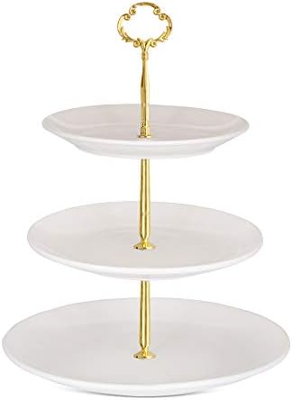 3 Tier 14" Heavy Metal Cake Stand Holder Fruit Plate Stand Fitting Hardware Rod with Stylus (Golden_Sun Flower), alternate