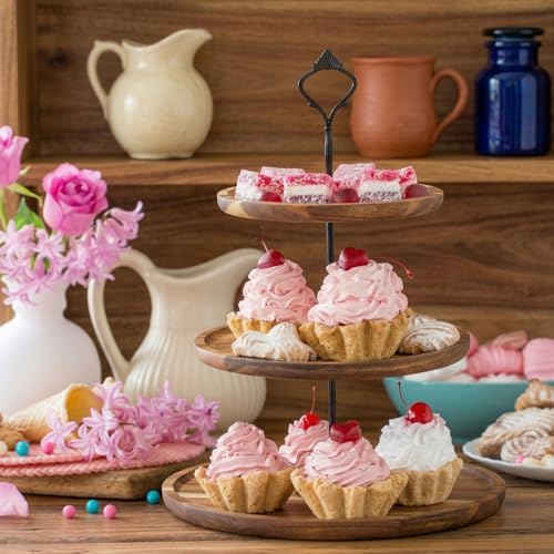 3-Tier Acacia Wood Cupcake Stand, Large Rustic Dessert Display Tower in Natural Wood, alternate view 2