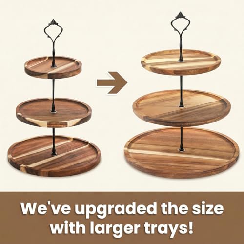 3-Tier Acacia Wood Cupcake Stand, Large Rustic Dessert Display Tower in Natural Wood, alternate view 4