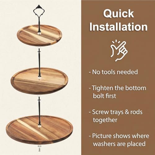 3-Tier Acacia Wood Cupcake Stand, Large Rustic Dessert Display Tower in Natural Wood, alternate view 5