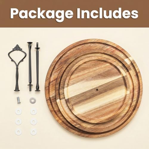 3-Tier Acacia Wood Cupcake Stand, Large Rustic Dessert Display Tower in Natural Wood, alternate view 6