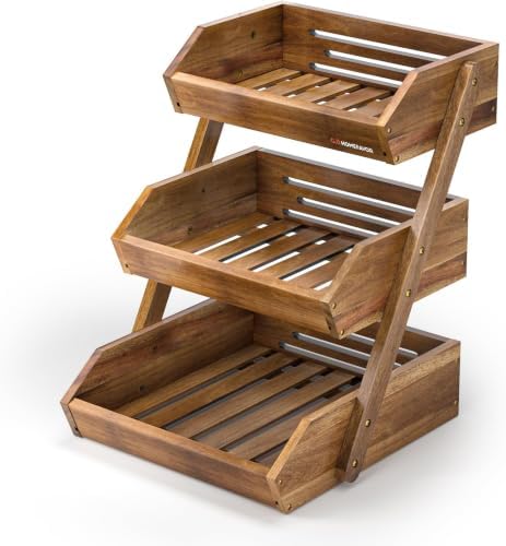 3-Tier Acacia Wood Fruit Basket for Kitchen, Self-assembly in Acacia Wood