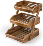 3-Tier Acacia Wood Fruit Basket for Kitchen, Self-assembly in Acacia Wood
