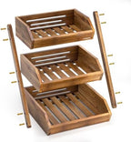 3-Tier Acacia Wood Fruit Basket for Kitchen, Self-assembly in Acacia Wood, alternate view 4