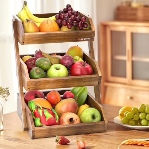 3-Tier Acacia Wood Fruit Basket for Kitchen, Self-assembly in Acacia Wood, alternate view 5