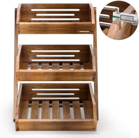 3-Tier Acacia Wood Fruit Basket for Kitchen, Self-assembly in Acacia Wood, alternate view 6