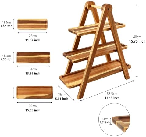 3 Tier Acacia Wood Serving Tray, Tiered Food Display Stand, Detachable Stable Pyramid Tray for Cupcake, Cheese, alternate