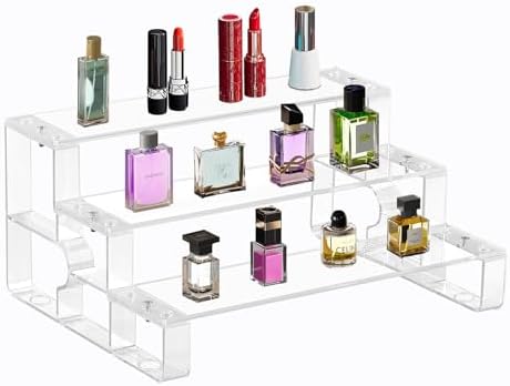 3‐Tier Acrylic Cologne Organizer for Men, Perfume Riser Shelf in Clear