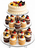 3 Tier Acrylic Cupcake Stand (6", 8", 10") with 4" Spacing - Clear Dessert Tower with Solid Rods - Stable Cake