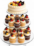 3 Tier Acrylic Cupcake Stand (6", 8", 10") with 4" Spacing - Clear Dessert Tower with Solid Rods - Stable Cake