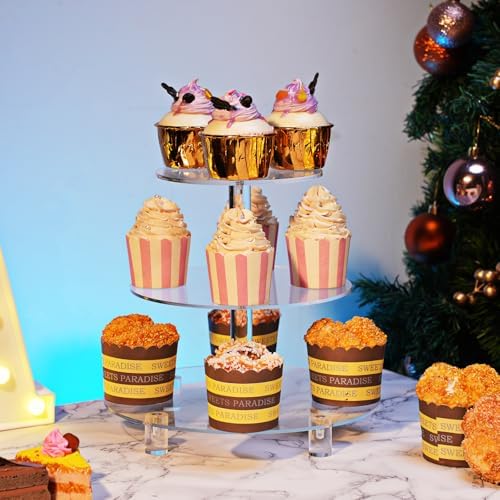 3 Tier Acrylic Cupcake Stand (6", 8", 10") with 4" Spacing - Clear Dessert Tower with Solid Rods - Stable Cake, alternate