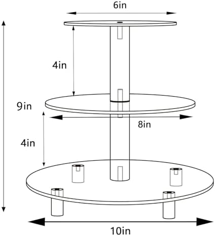 3 Tier Acrylic Cupcake Stand (6", 8", 10") with 4" Spacing - Clear Dessert Tower with Solid Rods - Stable Cake, alternate