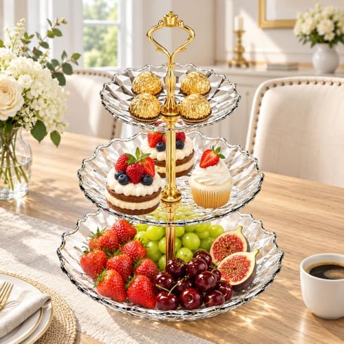 3 Tier Acrylic Cupcake Stand, Clear Dessert Display Tower for Party, White in White