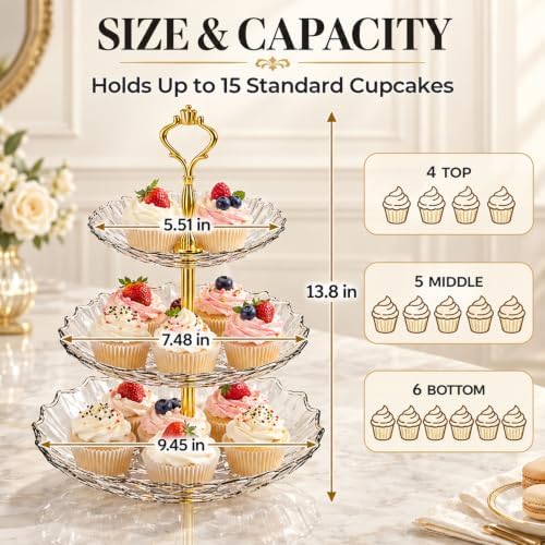 3 Tier Acrylic Cupcake Stand, Clear Dessert Display Tower for Party, White in White, alternate view 2