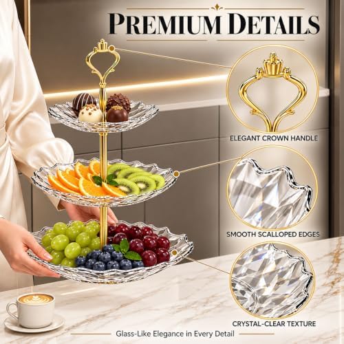 3 Tier Acrylic Cupcake Stand, Clear Dessert Display Tower for Party, White in White, alternate view 3
