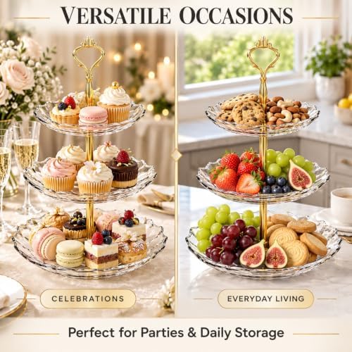 3 Tier Acrylic Cupcake Stand, Clear Dessert Display Tower for Party, White in White, alternate view 4