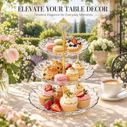 3 Tier Acrylic Cupcake Stand, Clear Dessert Display Tower for Party, White in White, alternate view 5