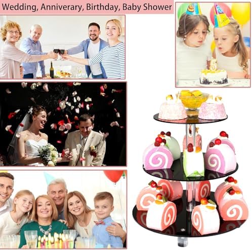 3 Tier Acrylic Cupcake Stand,, Clear Dessert Tower Holder Display with Base for Baby Shower, Birthday Party, alternate view 5