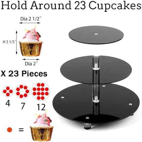 3 Tier Acrylic Cupcake Stand,, Clear Dessert Tower Holder Display with Base for Baby Shower, Birthday Party, alternate view 6