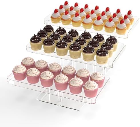 3 Tier Acrylic Cupcake Stand, Transparent Dessert Display in Transparent