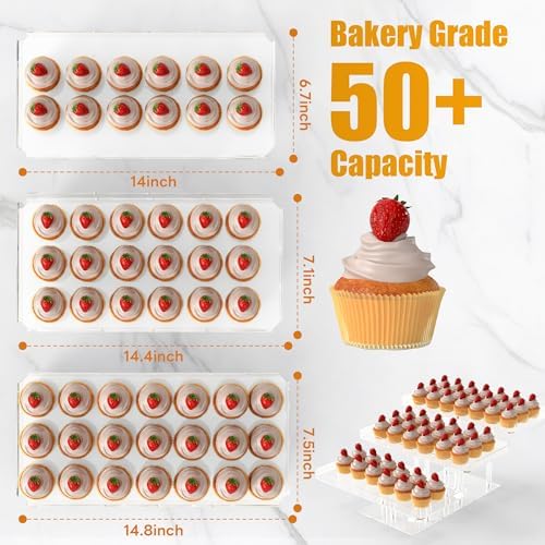 3 Tier Acrylic Cupcake Stand, Transparent Dessert Display in Transparent, alternate view 3