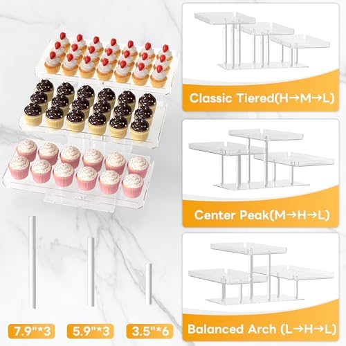 3 Tier Acrylic Cupcake Stand, Transparent Dessert Display in Transparent, alternate view 4