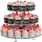 3 Tier Acrylic Cupcake Tower, 10" 12" 14" Round Trays in Transparent