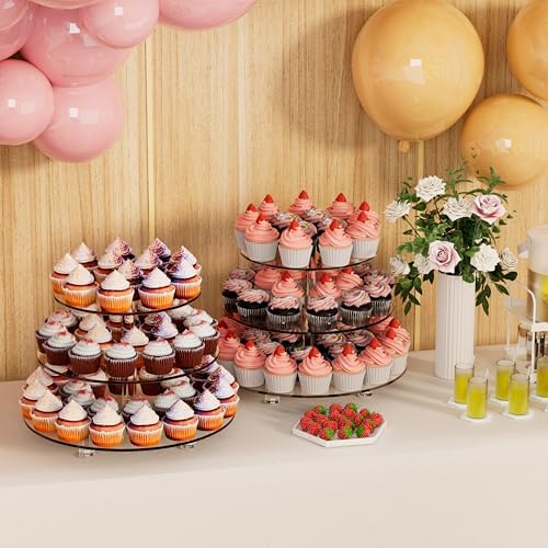 3 Tier Acrylic Cupcake Tower, 10" 12" 14" Round Trays in Transparent, alternate view 2