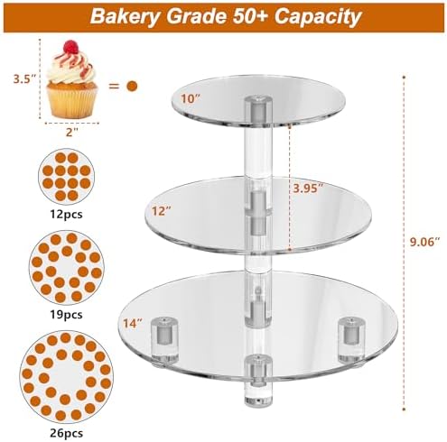 3 Tier Acrylic Cupcake Tower, 10" 12" 14" Round Trays in Transparent, alternate view 3