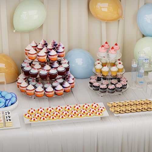 3 Tier Acrylic Cupcake Tower, 10" 12" 14" Round Trays in Transparent, alternate view 4