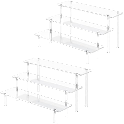 3 Tier Acrylic Display Risers, Large Perfume Organizer Stand (2 Pack) in 11.8x11x5.9 inch in Clear