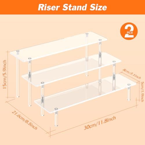 3 Tier Acrylic Display Risers, Large Perfume Organizer Stand (2 Pack) in 11.8x11x5.9 inch in Clear, alternate view 3