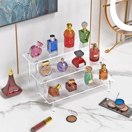 3 Tier Acrylic Display Risers, Large Perfume Organizer Stand (2 Pack) in 11.8x11x5.9 inch in Clear, alternate view 5