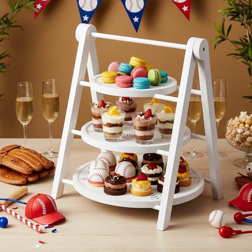 3 Tier Baseball Serving Trays Wooden Shaped Baseball Platters 12'' 10'' 8'' Oval Charcuterie Plate Board, alternate view 2