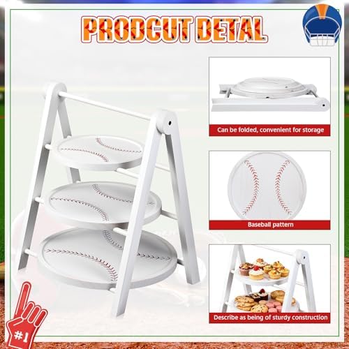 3 Tier Baseball Serving Trays Wooden Shaped Baseball Platters 12'' 10'' 8'' Oval Charcuterie Plate Board, alternate view 3