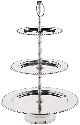 3-Tier Beaded Buffet Serving Stand, Silver, Large in Large in Silver