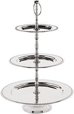 3-Tier Beaded Buffet Serving Stand, Silver, Large in Large in Silver