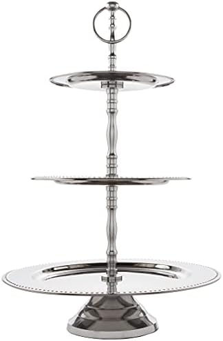3-Tier Beaded Buffet Serving Stand, Silver, Large in Large in Silver, alternate view 2