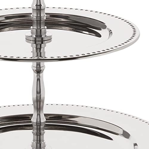 3-Tier Beaded Buffet Serving Stand, Silver, Large in Large in Silver, alternate view 3