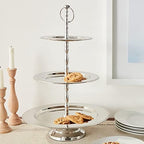 3-Tier Beaded Buffet Serving Stand, Silver, Large in Large in Silver, alternate view 4