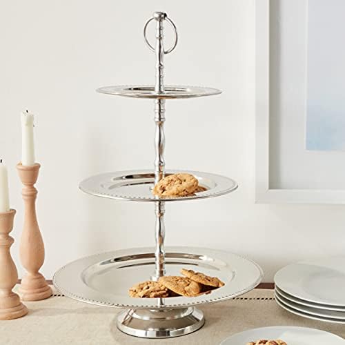 3-Tier Beaded Buffet Serving Stand, Silver, Large in Large in Silver, alternate view 4