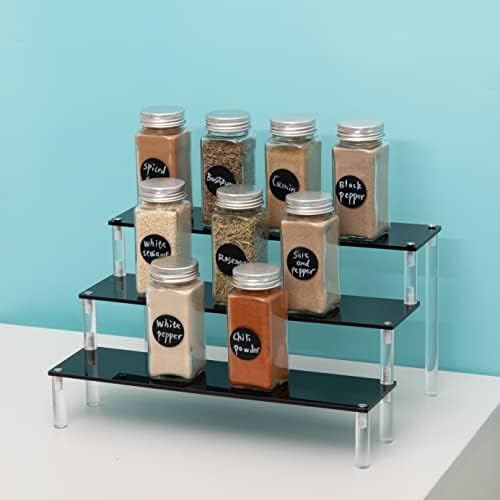 3 Tier Black Acrylic Display Riser Cupcake Stand Display Shelf for Decoration, Collection, Makeup in 4×4×4inch, alternate