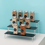 3 Tier Black Acrylic Display Riser Cupcake Stand Display Shelf for Decoration, Collection, Makeup in 4×4×4inch, alternate