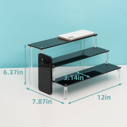 3 Tier Black Acrylic Display Riser Cupcake Stand Display Shelf for Decoration, Collection, Makeup in 4×4×4inch, alternate