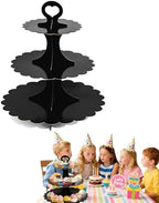 3 Tier Black Cupcake Stand, Cupcake Stand Cardboard - Easy to Assemble& Reusable(Lace Black) in Lace Black