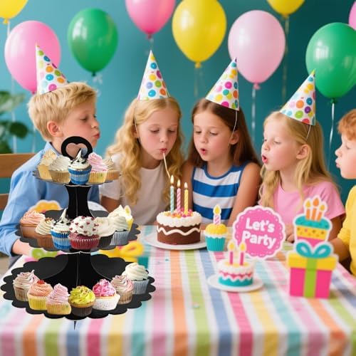 3 Tier Black Cupcake Stand, Cupcake Stand Cardboard - Easy to Assemble& Reusable(Lace Black) in Lace Black, alternate view 2