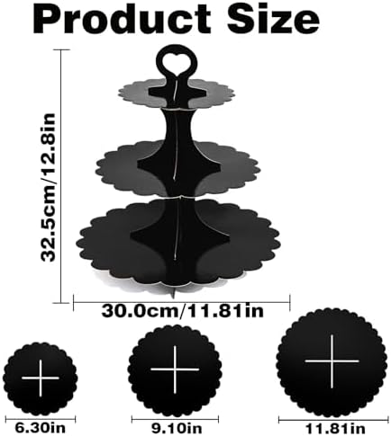 3 Tier Black Cupcake Stand, Cupcake Stand Cardboard - Easy to Assemble& Reusable(Lace Black) in Lace Black, alternate view 3