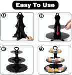 3 Tier Black Cupcake Stand, Cupcake Stand Cardboard - Easy to Assemble& Reusable(Lace Black) in Lace Black, alternate view 5