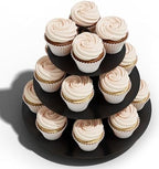3-Tier Black Cupcake Stand Tower, Holds 12-20 Cupcakes, Sturdy Cardboard, Easy Assembly, Perfect for Parties &